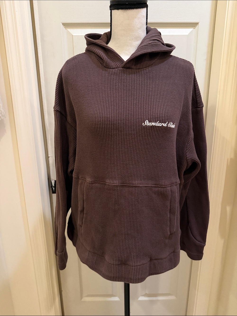 Standard Girl Waffle-Knit Hoodie Sweater in Brown